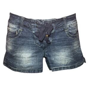 LEI Ashley Low Rise Denim Shorts Juniors 1 Lace Up Front Y2K Festival Jean